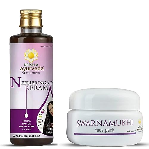Kerala Ayurveda Hair Care Set - Nourishing Scalp & Hair Oil, Exfoliating Face Pack - 6.8oz & 1.7oz