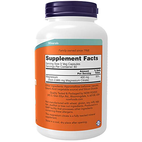 Now Supplements Magnesium Citrate - Energy & Enzyme Support, Vegan, Non-GMO - 240 Veg Capsules