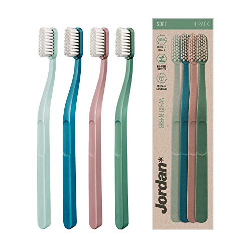 Jordan Green Clean Toothbrush - Soft Bristles, 90% Recycled Materials, 4 Mixed Colors