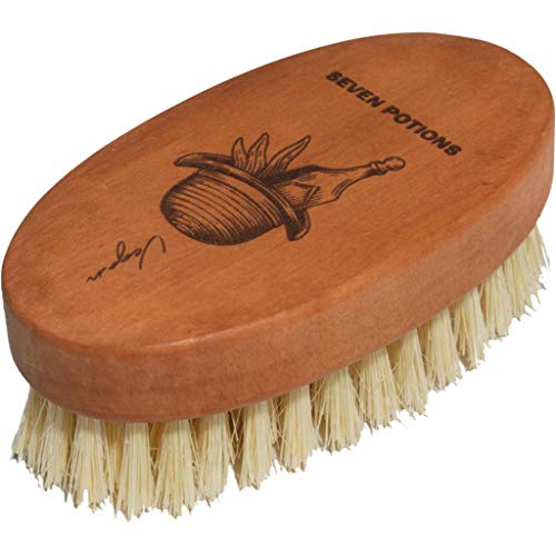 Seven Potions Vegan Beard Brush - Firm Sisal Bristles for Softness & Dandruff Relief - 100% Natural