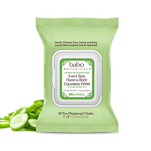 Babo Botanicals 3-in-1 Cleansing Wipes - Gentle for Sensitive Skin with Cucumber & Aloe - 30 ct