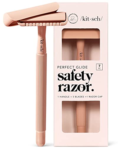 Kitsch Double Edge Safety Razor Kit - Smooth Shaving, Durable Metal Handle, 5 Blades - 1 Pc