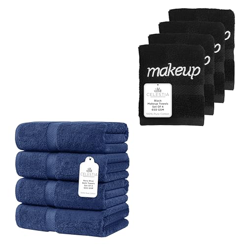 Premium 100% Cotton Towel Set - Ultra Absorbent, Soft, OEKO-TEX Certified - 8 Pack, Navy & Black