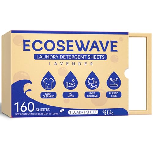 EcoseWave Laundry Detergent Sheets - Hypoallergenic Stain Removal, Fresh Linen Scent - 160 Sheets