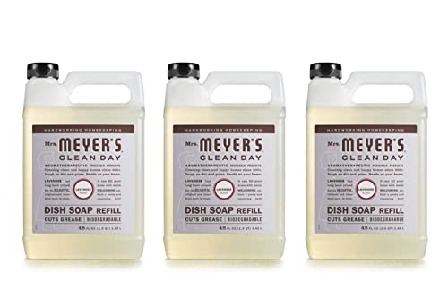 Mrs. Meyer's Clean Day Dish Soap - Plant-Derived Grease Cutter, Lavender Scent - 48oz (3 Pack)