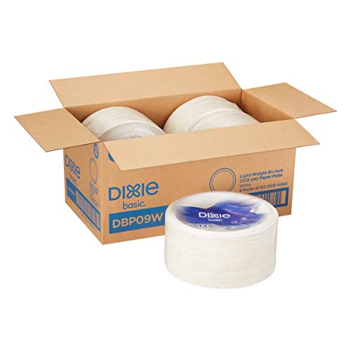 Dixie Basic Paper Plates - Lightweight, Compostable, Microwavable, White - 500 Count