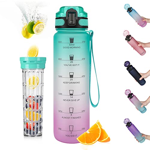 Opard 32oz Water Bottle - Motivational Time Marker, BPA-Free Tritan with Filter - Gym & Outdoor