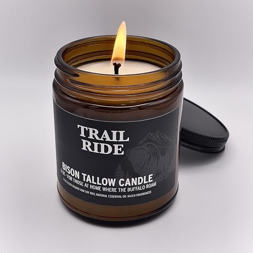 Big Crazy Buffalo Bison Tallow Candle - Low Smoke, Natural Essential Oils - 8oz Trail Ride