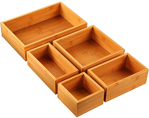 Pipishell Bamboo Drawer Organizer Set - Versatile Storage for Home & Office, 5 Sizes