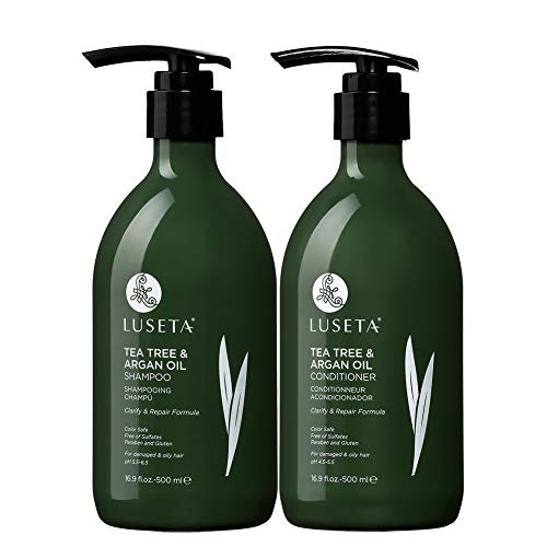 Luseta Shampoo & Conditioner Set - Clarifying Dandruff Relief, Tea Tree & Argan Oil - 2x16.9oz