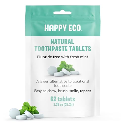 Happy Eco Chewable Toothpaste Tablets - Fluoride-Free, Natural Ingredients, Mint Flavor - 62pcs