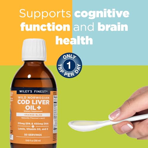 Wiley's Finest Omega-3 Cod Liver Oil - Supports Heart & Brain Health, Orange Flavor - 755mg, 8.45oz