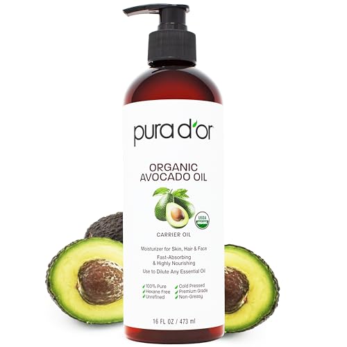 PURA D'OR Organic Avocado Oil - Nourishing Moisturizer for Skin & Hair, Cold Pressed - 16oz