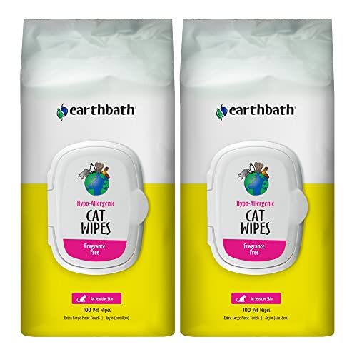 earthbath Hypo-Allergenic Cat Wipes - Moisturizes, Deodorizes, Cruelty-Free - 100 Count (2 Pack)