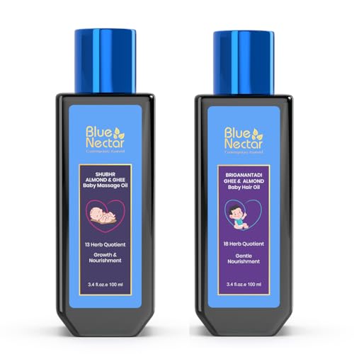 Blue Nectar Ayurveda Baby Oil & Hair Oil Set - Moisturizing, Plant-Based Ingredients - 3.38 Fl Oz