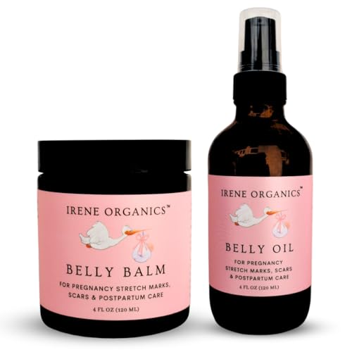 Irene Organics Belly Butter & Oil - Prevents Stretch Marks, Hydrates Skin - 4oz Gift Set