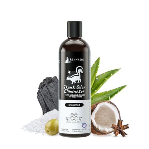 kin+kind Dog Shampoo - Activated Charcoal for Skunk Odor Relief, Vet Approved - 12 fl oz