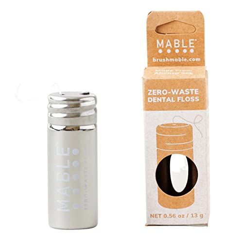 MABLE Refillable Dental Floss - Natural Silk, Compostable, Peppermint Flavor - 33 Yards