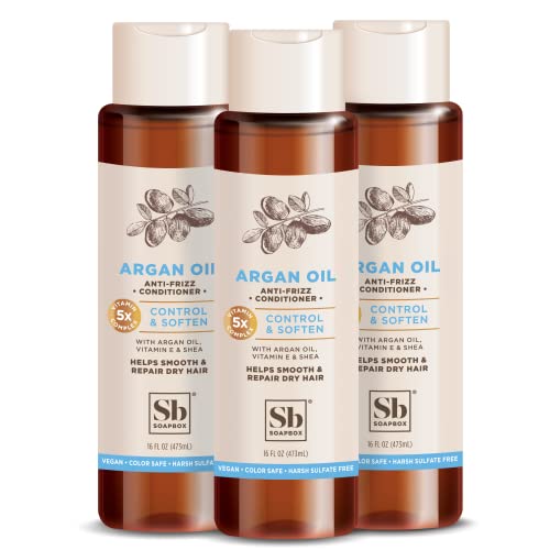 Soapbox Argan Oil & Shea Butter Conditioner - Volumizing, Vegan, Color Safe - 16oz, Pack of 3