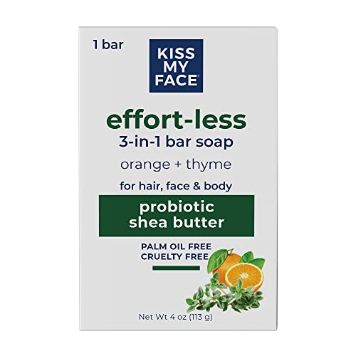 Kiss My Face Effort-Less 3-in-1 Bar Soap - Probiotic Nourishment, Palm Oil-Free - 4oz