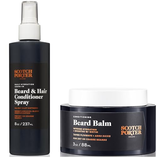 Scotch Porter Beard & Mustache Care Set - Hydrating Leave-In Spray & Balm, Vegan - 8oz & 3oz