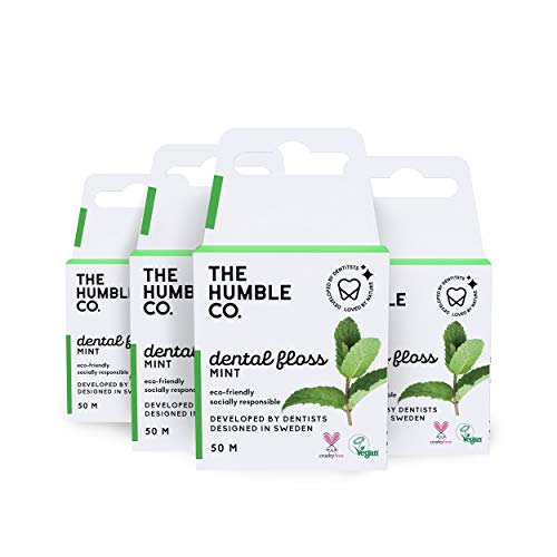The Humble Co. Dental Floss - Vegan, Waxed with Xylitol for Gum Care, Mint Flavor - 4-pack, 55 Yards