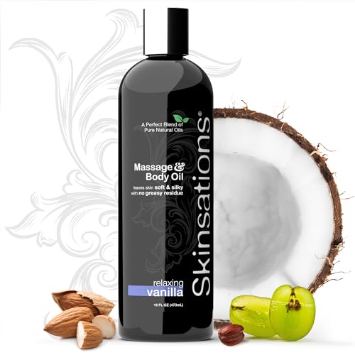 Skinsations Vanilla Massage Oil - Indulgent Blend for Relaxation, Nourishing & Non-Greasy - 16oz
