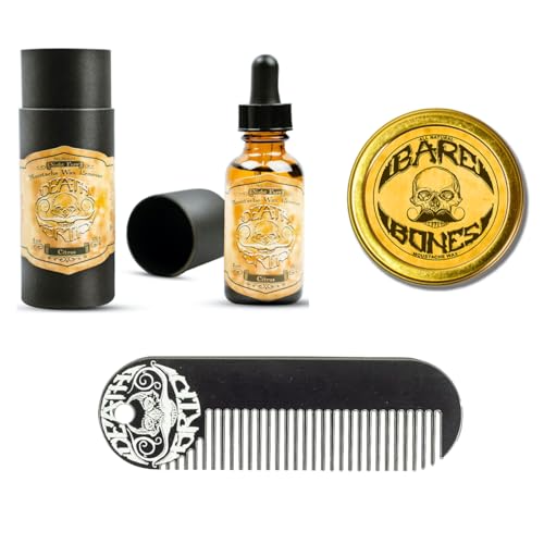The Vintage Grooming Co. Beard & Mustache Set - Medium Hold Wax, Natural Oils, Comb - USA Made