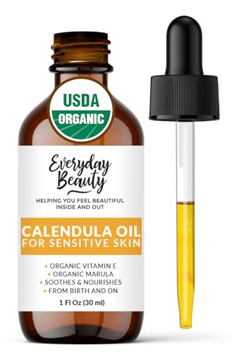 Organic Calendula Body Oil - USDA Certified 100% Natural, Soothing for Sensitive Skin - 1 Fl Oz