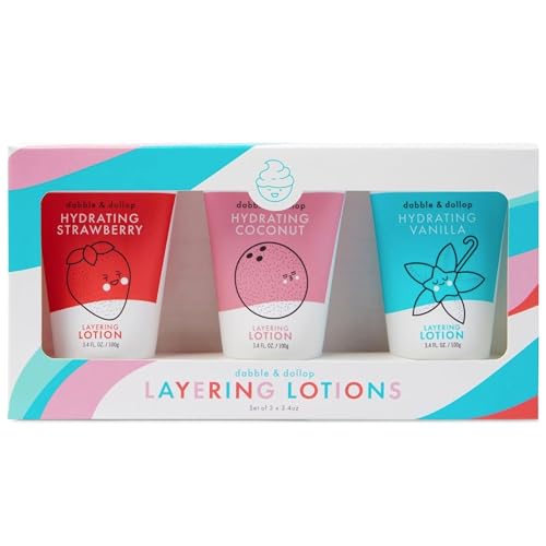 Dabble & Dollop Body Lotion Set - Hydrating Strawberry, Coconut & Vanilla, All-Natural - 3 Pack