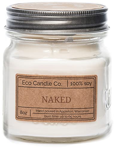 Eco Candle Co. Mason Jar Candle - Unscented, 100% Soy Wax, Hand Poured - 8oz