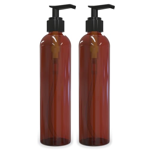 BRIGHTFROM Lotion Pump Bottles - Leak-Proof, BPA-Free, Amber Design, Refillable - 8oz (2 Pack)
