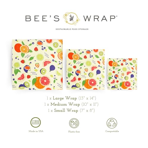 Bee's Wrap Reusable Beeswax Food Wraps - Natural Freshness, Organic Cotton, 3 Sizes