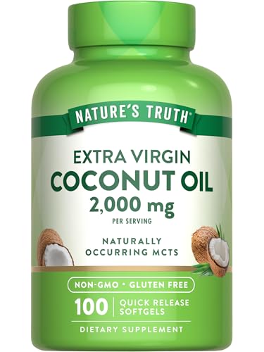 Nature's Truth Coconut Oil Capsules - 2000mg MCTs, Non-GMO, Gluten Free - 100 Softgels