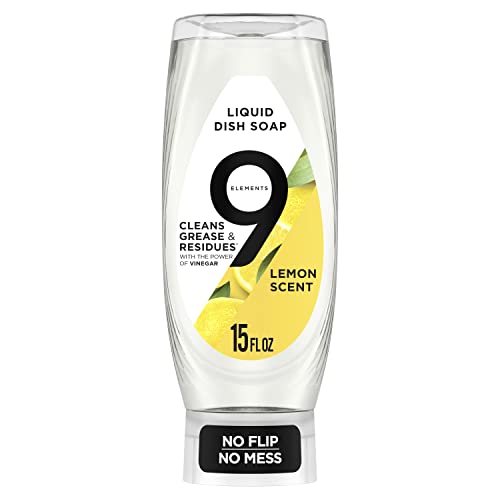 9 Elements Dish Soap - Cuts Grease & Hard Water, Vinegar-Powered, Lemon Scent - 15oz, 3 Pack