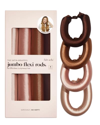 Kitsch Satin Heatless Curling Rod - Damage-Free Curls, Vegan Satin - 4pcs Rosewood