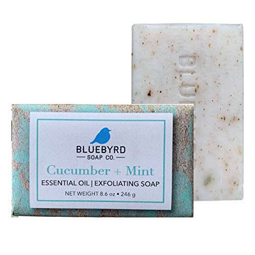 BLUEBYRD Soap Co. Cucumber & Mint Exfoliating Body Soap - Nourishing, Vegan, 8.6oz
