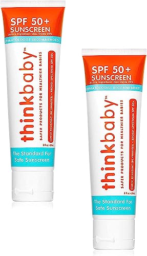Thinkbaby Sunscreen SPF 50+ - Broad-Spectrum UV Protection, Non-Oily, 2 Packs - 3oz Each