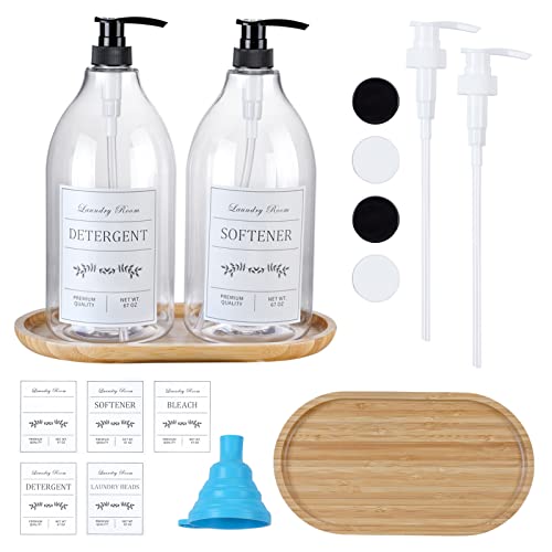 Laundry Detergent Dispenser - Stylish Organization, BPA-Free Plastic, Includes Bamboo Tray - 67oz