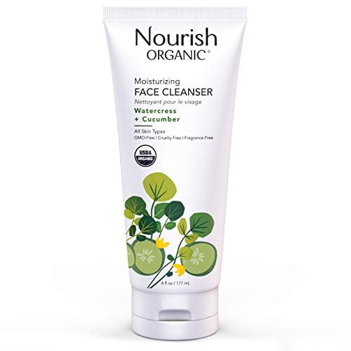 Nourish Organic Face Cleanser - Hydrating & Soothing, Aloe & Cucumber, Fragrance-Free - 6 Oz