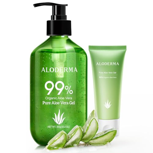 Aloderma Body Lotion Set - Hydrating & Soothing Aloe Vera Gel, USDA Organic - 300g & 45g