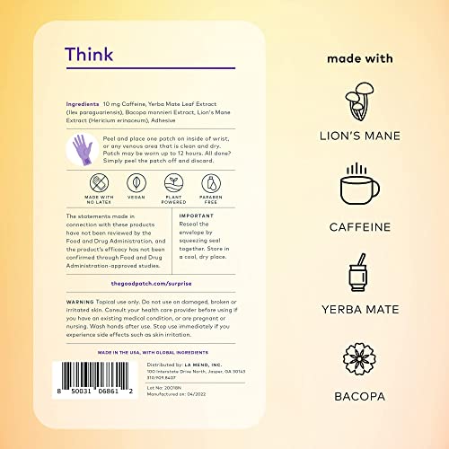 The Good Patch Think Patches - Boost Focus Naturally with Caffeine & Bacopa - 24 Patches