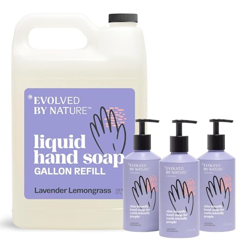 Evolved By Nature Liquid Hand Soap - Hydrating Lavender Lemongrass Formula, 12oz, 3 Pack + Refill