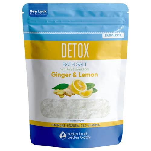 Natural Detox Bath Salt - Epsom Salt with Ginger & Lemon Oils, Vitamin C - 32oz BPA-Free Pouch