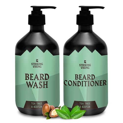 Striking Viking Beard Wash & Conditioner - Promotes Growth, Tea Tree & Biotin - 10oz