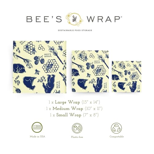 Bee's Wrap Reusable Food Wraps Bundle - Absorbent Dish Towels & Compostable Cloths - 3 Pack