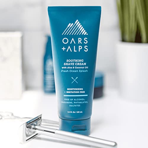 Oars + Alps Men's Shaving Cream - Moisturizing Aloe & Coconut Oil, Fresh Ocean Splash - 3.4 Oz