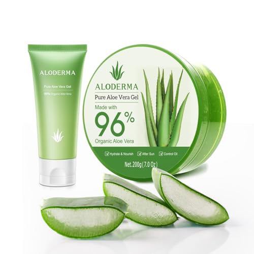 Aloderma Aloe Vera Gel Set - Intense Hydration, USDA & EU Organic Certified - 200g & 45g