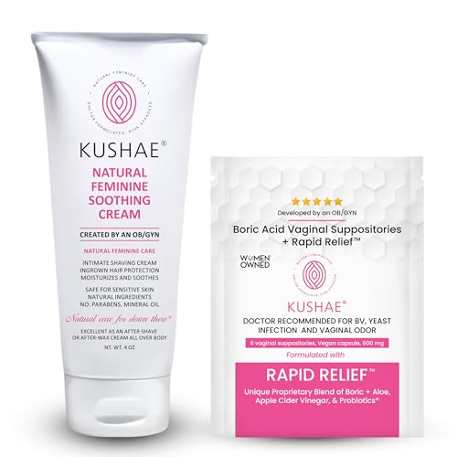 Kushae Feminine Care Set - Rapid Relief Suppositories & Soothing After Shave Cream - 6ct