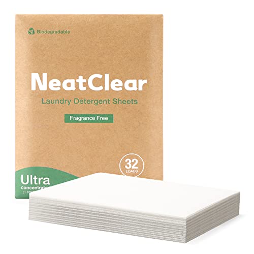 NeatClear Laundry Detergent Sheets - Fragrance-Free, Plant-Based, Biodegradable - 32 Loads